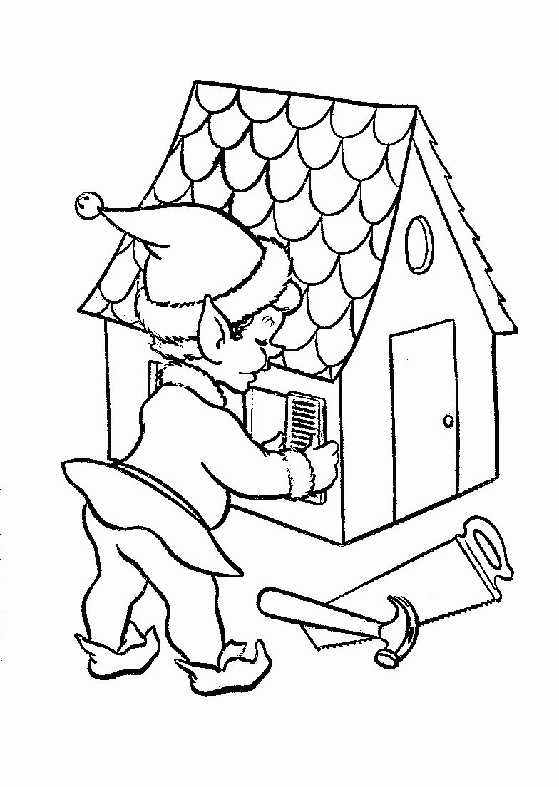 Elf buduje domek kolorowanka do druku